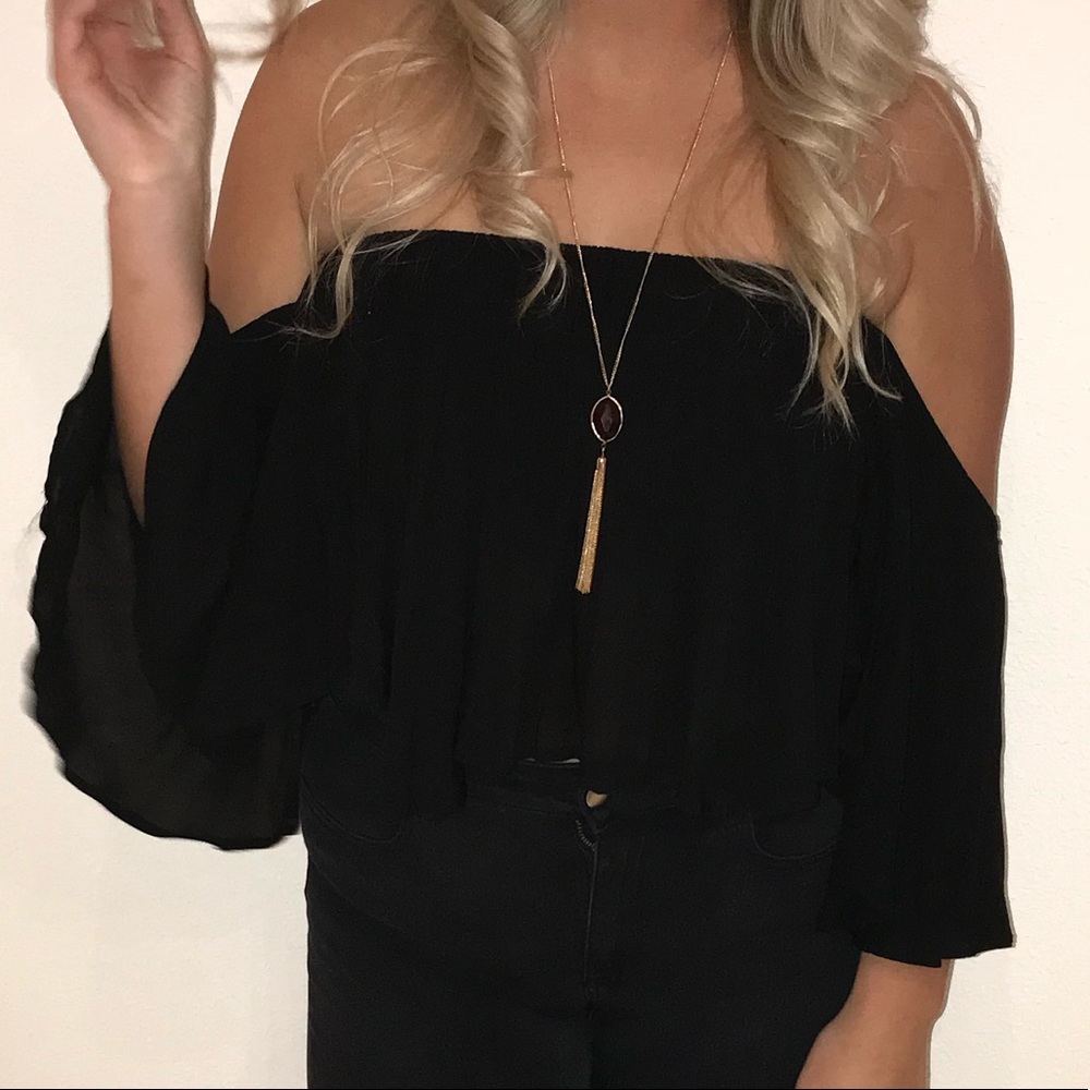 Black off the shoulder tube top shirt